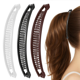 3 Pièces Pince Banane Cheveux Femme, Pince Banane Clip Hair Accessoires Cheveux Plastique pour Femme et Filles (Blanc, Noir, Mar