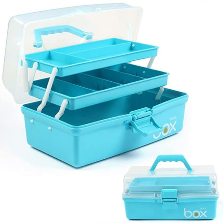 Creahaus Boîte de rangement multifonction à trois couches-Boîte à outils pliable pour loisirs créatifs, fournitures de couture,