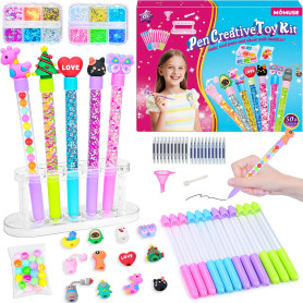 MOMUSE Fabrique a Stylo 50 Accessoires, Atelier des Stylos Personnalisé, Kit Loisir Creatif Enfant, Idée Cadeau Fille 6 Ans, Act