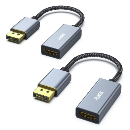 BENFEI Lot de 2 câbles adaptateurs DisplayPort vers HDMI 4K (2K 60 Hz, 1080p 120 Hz) Uni-directionnel Display Port vers HDMI Mon