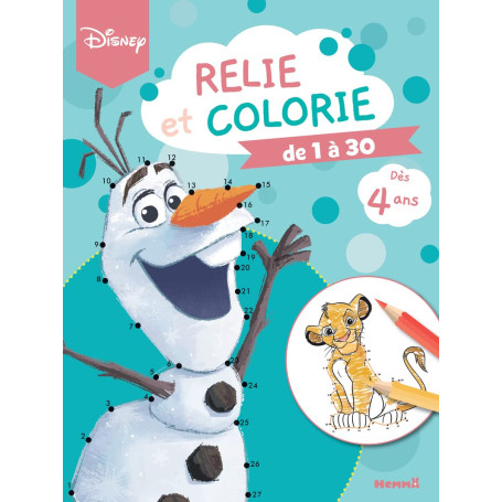 Disney - Relie et colorie - Je relie de 1 à 30 - Livre de coloriage avec points à relier - Dès 4 ans