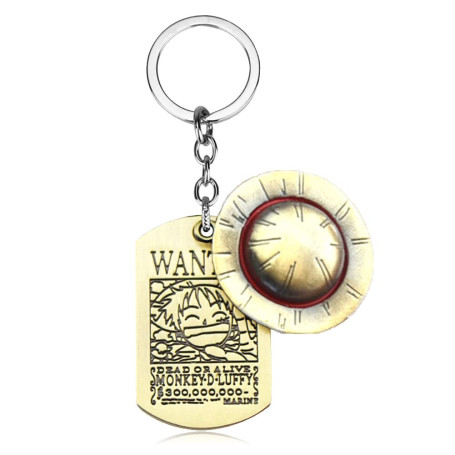 Ansamy Porte-clés One Piece Manga Porte-clés en Métal Luffy Avec Chapeau de Paille Cosplay Cadeau pour Enfants et les Fans d'Ani