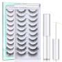 SISILILY Faux Cils 3D Multipack Naturel Longueur 10 Paires Différents Styles Faux Cils Noir avec Colle à Cils Blanche Réutilisab