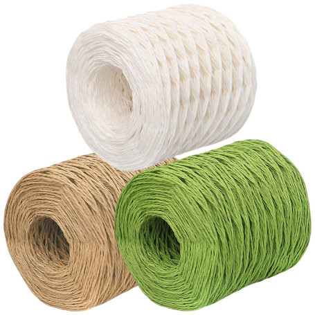 JJQHYC 3 Rouleaux Corde de Papier de Raphia, Naturel Rustique Ruban de Cadeau, Bricolage Artisanat Décoration de Jardin Ficelle 