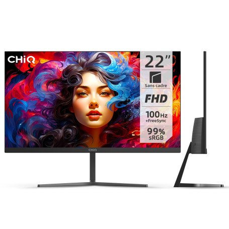CHiQ Moniteur PC 22F650 22" FHD (1920 x 1080), 100 Hz + FreeSync, Design Ultra-Fin, 100% de la Gamme sRGB, HDMI, VGA, Montage VE