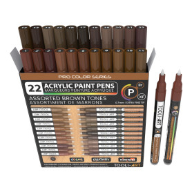 Lot de 22 marqueurs de peinture acrylique Marron Série Pro Color Pointe extra fine 0,7 mm pour peinture sur roche, verre, tasses