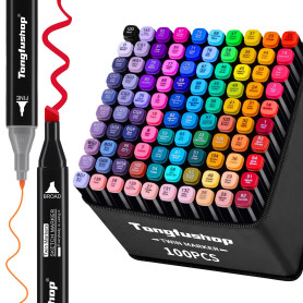 Tongfushop 100 Couleurs Feutre a Alcool, Feutres Coloriage Adulte, Marqueurs Double Pointe avec Pochette de Transport et Espaceu