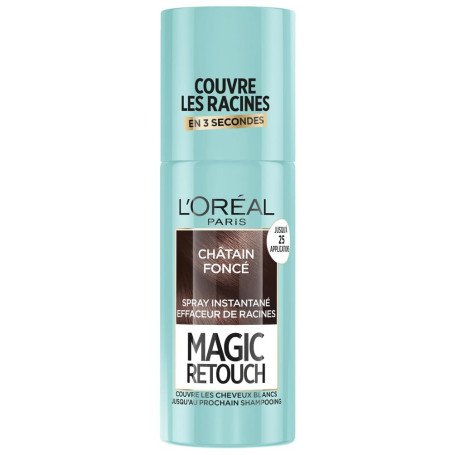 L’ORÉAL PARIS - Spray Instantané Correcteur de Racines & Cheveux Blancs - Hommes & Femmes - Magic Retouch - Châtain Foncé - 75ml