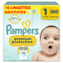 Pampers Premium Protection Taille 1, 180 Couches + 10 Lingettes Harmonie Aqua, 2-5kg, Double Protection pour la peau et contre l