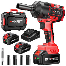 Avhrit 1000 N.m Clé à Chocs Sans Fil Brushless avec Deux 4000mAh batteries, 1/2" Boulonneuse à Choc Électrique 21 V pour la voit
