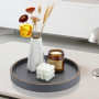 KINGFOM Plateau de Service, Grand Rond Plateau Decoratif en Cuir, Decoration Table, 30 cm (Gris)
