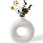BASVII Vase Décoratif, Donut Vase Blanc avec Herbe de Pampa, Vase Fleur Rond Moderne pour Fleurs Séchées, Idéal pour Décoration 