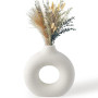 BASVII Vase Décoratif, Donut Vase Blanc avec Herbe de Pampa, Vase Fleur Rond Moderne pour Fleurs Séchées, Idéal pour Décoration 