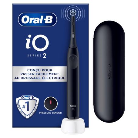 Oral-B iO 2 Brosse A Dents Electrique Noire Pour Adultes, 3 Modes De Nettoyage, Doux Pour Gencives, Brossage Souple, Accessoires