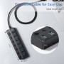 Hoppac Hub 7 en 1 Multiprise avec USB 3.0 Et 2.0, Port Multiple pour PC, Transfert De Données Et Recharge, Interrupteur Et Lumiè