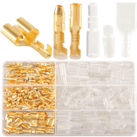 320pcs Laiton Bullet Connecteurs Kit, Mâle et Femelle Double Bullet Terminal Connecteur avec Manchons Isolants, Cosses Electriqu