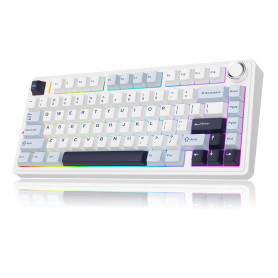 MechLands Aula F75 PRO 75 % Custom Creamy Clavier de jeu mécanique sans fil, BT5.0/USB-C/2,4 GHz, structure Gasket, bouton, RVB,