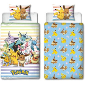 Parure de lit réversible - POKEMON - Pikachu et Evoli - Microfibre - 1 housse de couette 140 x 200 cm + 1 taie 63 x 63 cm Parure de lit réversible - POKEMON - Pikachu et Evoli - Microfibre - 1 housse de couette 140 x 200 cm + 1 taie 63 x 63 cm