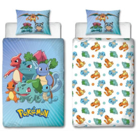 Parure de lit réversible - POKEMON - Pikachu et Starter - Bleu - Microfibre - 1 housse de couette 140 x 200 cm + 1 taie 63 x 63 Parure de lit réversible - POKEMON - Pikachu et Starter - Bleu - Microfibre - 1 housse de couette 140 x 200 cm + 1 taie 63 x 63