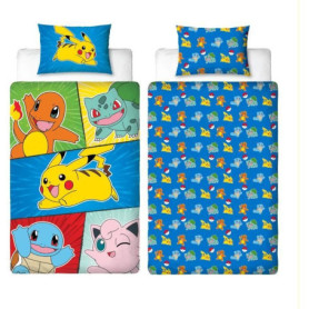 Parure de lit - POKEMON - Pikachu et Starter 1G V - Microfibre - 1 housse de couette 140 x 200 cm + 1 taie 63 x 63 cm Parure de lit - POKEMON - Pikachu et Starter 1G V - Microfibre - 1 housse de couette 140 x 200 cm + 1 taie 63 x 63 cm