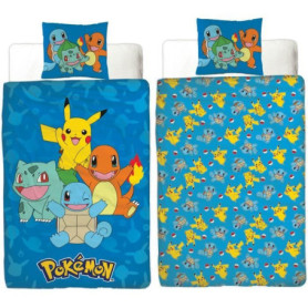Parure de lit réversible - POKEMON - Pikachu et Starter 1G II - Microfibre - 1 housse de couette 140 x 200 cm + 1 taie 63 x 63 c Parure de lit réversible - POKEMON - Pikachu et Starter 1G II - Microfibre - 1 housse de couette 140 x 200 cm + 1 taie 63 x 63 c