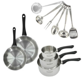 Batterie de cuisine - Tous feux dont induction - FACKELMANN - Geneva - Inox - 2 poeles 20 et 24, 3 casseroles et 6 ustensiles Batterie de cuisine - Tous feux dont induction - FACKELMANN - Geneva - Inox - 2 poeles 20 et 24, 3 casseroles et 6 ustensiles