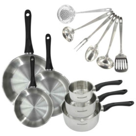 Batterie de cuisine - Tous feux dont induction - FACKELMANN - Geneva - Inox - 3 poeles, 3 casseroles et 6 ustensiles Batterie de cuisine - Tous feux dont induction - FACKELMANN - Geneva - Inox - 3 poeles, 3 casseroles et 6 ustensiles