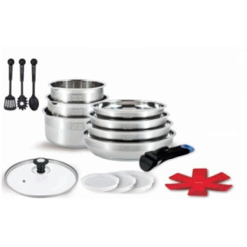 Batterie de cuisine - Tous feux dont induction - ARTHUR MARTIN - Sans PFOA/PFAS - Acier inoxydable 18/10 - 18 pc - Poignée amovi Batterie de cuisine - Tous feux dont induction - ARTHUR MARTIN - Sans PFOA/PFAS - Acier inoxydable 18/10 - 18 pc - Poignée amovi