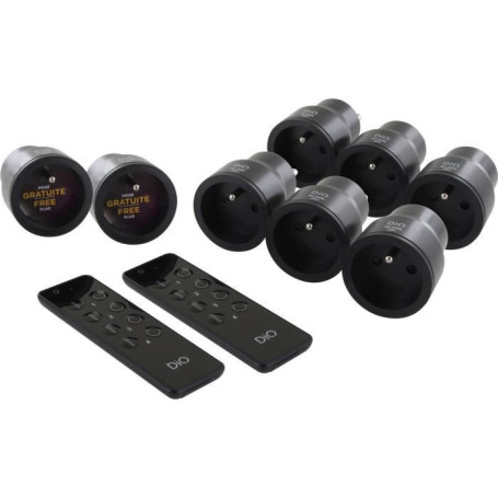 Kit prises connectées - DiO CONNECTED HOME - 8 prises nano noires On/Off - 2 télécommandes 3 canaux - DiO 1.0