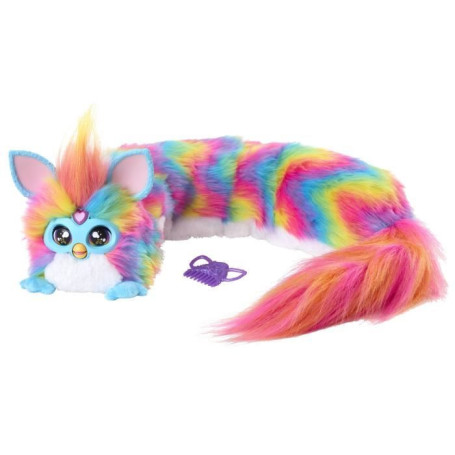 Furby DJ Furby, peluche douce électronique arc-en-ciel interactive avec musique, lumieres, mouvements et jeux, parle français et