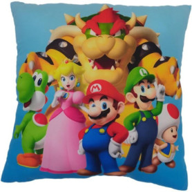 Coussin double face - Carré - MARIO BROS - Mario et ses amis - Microfibre - 40 x 40 cm