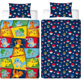 Parure de lit réversible - POKEMON - Starter & Poké-ball - Microfibre - 1 housse de couette 140 x 200 cm + 1 taie 63 x 63 cm Parure de lit réversible - POKEMON - Starter & Poké-ball - Microfibre - 1 housse de couette 140 x 200 cm + 1 taie 63 x 63 cm