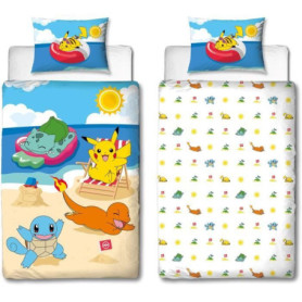 Parure de lit - POKEMON - Pikachu et ses amis a la plage - Microfibre - 1 housse de couette 140 x 200 cm + 1 taie 63 x 63 cm Parure de lit - POKEMON - Pikachu et ses amis a la plage - Microfibre - 1 housse de couette 140 x 200 cm + 1 taie 63 x 63 cm