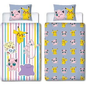 Parure de lit réversible - POKEMON - Pikachu, Mew, Togepi, Jigglypuff & Métamorph - Microfibre - 140 x 200 cm + 1 taie 63 x 63 c Parure de lit réversible - POKEMON - Pikachu, Mew, Togepi, Jigglypuff & Métamorph - Microfibre - 140 x 200 cm + 1 taie 63 x 63 c