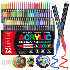 Funnasting 72 Couleurs Feutre Acrylique, Tête de Brosse Douce Marqueur Peinture Acrylique pour Coloriage, Verre, Tissu, Oeuf, Pé