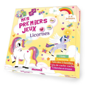 Mes premiers jeux - Licornes - 1 loto, 1 memory, 1 jeu des 5 familles, 1 jeu de cache-cache, 1 cherche et trouve Mes premiers jeux - Licornes - 1 loto, 1 memory, 1 jeu des 5 familles, 1 jeu de cache-cache, 1 cherche et trouve