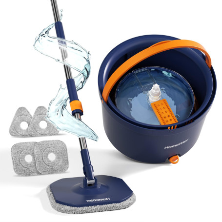 132cm Balai Serpillère avec Seau Essoreur, 2 en 1 Système de Filtre Ssépare la Saleté de l'eau Douce, Serpillere Microfibre pour