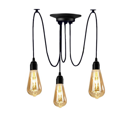 YNXing - Suspension Edison vintage - Réglable - Lampe suspendue - Luminaire industriel - Lustre noir - 1, 3, 5, 6 têtes - 3 supp