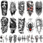 20 Feuilles Tatouage Ephemere Homme, Imperméable Faux Tatouage Autocollant, Réalistes Demi Bras Lion Loup Serpent Rose Joker Crâ
