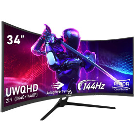 Gawfolk Écran PC Ultra Large 34 Pouces 1500R incurvé 144Hz Gaming Computer Moniteur,21:9 UWQHD(3440x1440),Adaptive Sync，HDR，178 
