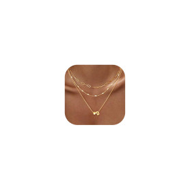 Chriscoco 3Pcs Collier Femme Or Collier Initiale Colliers Personnalisé Prénom Acier Inoxydable Colliers Lettre Chaîne Coeur Chai