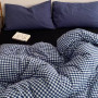 Nyescasa Housse de Couette 220x240 Bleu Marine et Blanc à Carreaux Vichy Parure de lit Adulte 2 Personnes en Microfibre Sets de 