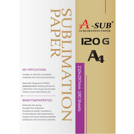 A-SUB Papier de sublimation A4, 210x297 mm, 100 feuilles, 120 g/m², Compatible avec les imprimantes à sublimation EPSON, SAWGRAS