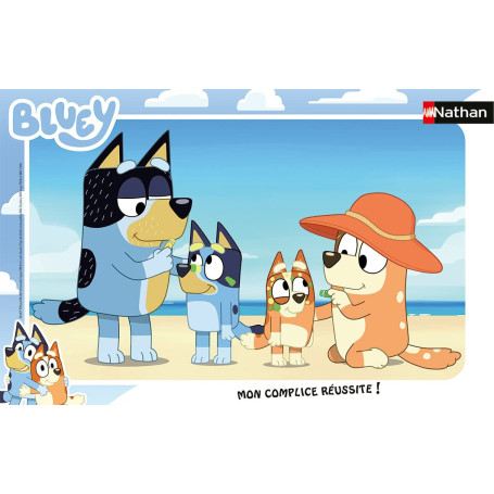 Nathan - Puzzle enfants - Cadre 15 pièces - Bluey à la plage - Fille ou garçon dès 3 ans - Puzzle de qualité supérieure - Carton