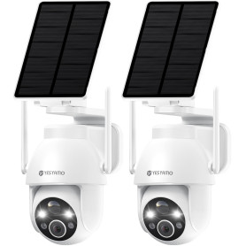YESYAMO 2PCS 2K Camera Surveillance WiFi Exterieure sans Fil Solaire, 2.4GHz Camera Exterieur avec Panneau Solaire, 360° PTZ, Vi