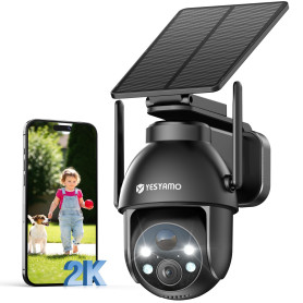 YESYAMO 2K Camera Surveillance WiFi Exterieure sans Fil Solaire, 2.4GHz Camera Exterieur avec Panneau Solaire, 355° PTZ, Vision 
