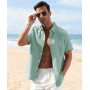 Gavliuu Chemises en Lin pour Homme avec Boutons cachés, Chemise d'été décontractée à Manches Courtes pour Homme