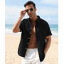 Gavliuu Chemises en Lin pour Homme avec Boutons cachés, Chemise d'été décontractée à Manches Courtes pour Homme