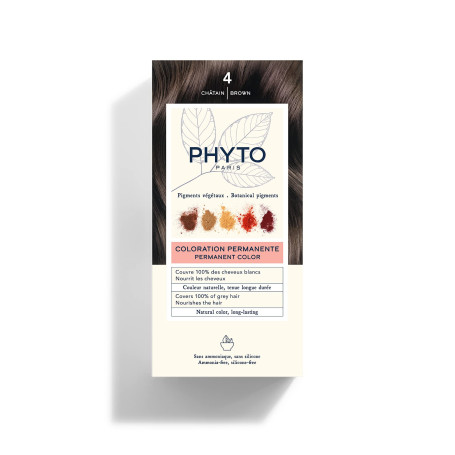 Phyto Paris - Coloration Cheveux Permanente 4 Châtain - Couleur Châtain Intense, Naturelle et Lumineuse - Sans Ammoniaque Enrich