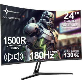 Minifire Gaming Curved Monitor 24 Pouces, 180Hz 1ms FHD avec Sprecher 1500R, Adaptive Sync, VESA 100x100mm, Inclinaison réglable